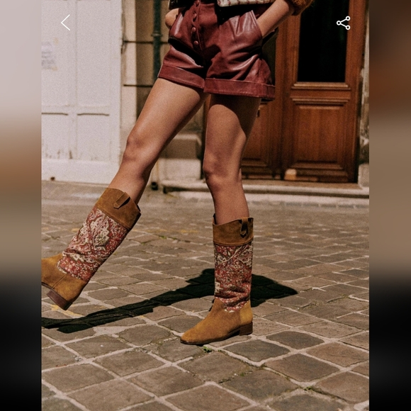 Sezane Gabrielle Tan and Red Low Boots - Picture 2 of 9